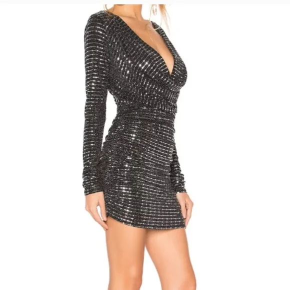 $178, H:ours Isla Cowl Neck, Sequin Black Mini Dress, has stretch, X Rev… - Picture 2 of 5